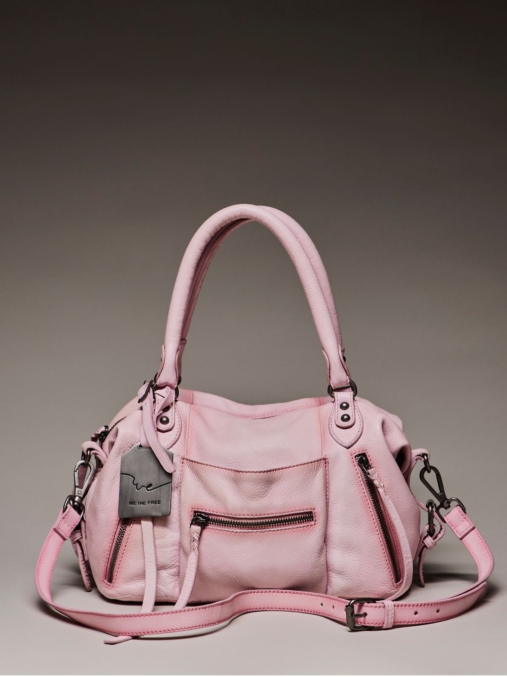We The Free Pink Leather Baby Emerson Handbag • PEONY